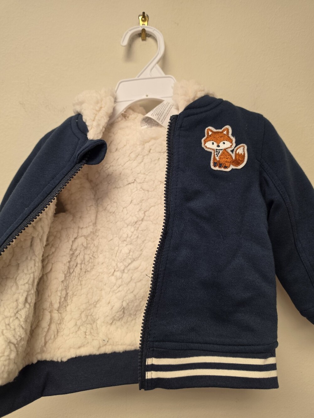 Robeez Fox Patch Sherpa Lined Reversible Hoodie Jacket Navy Blue White 12 M - Picture 3 of 8